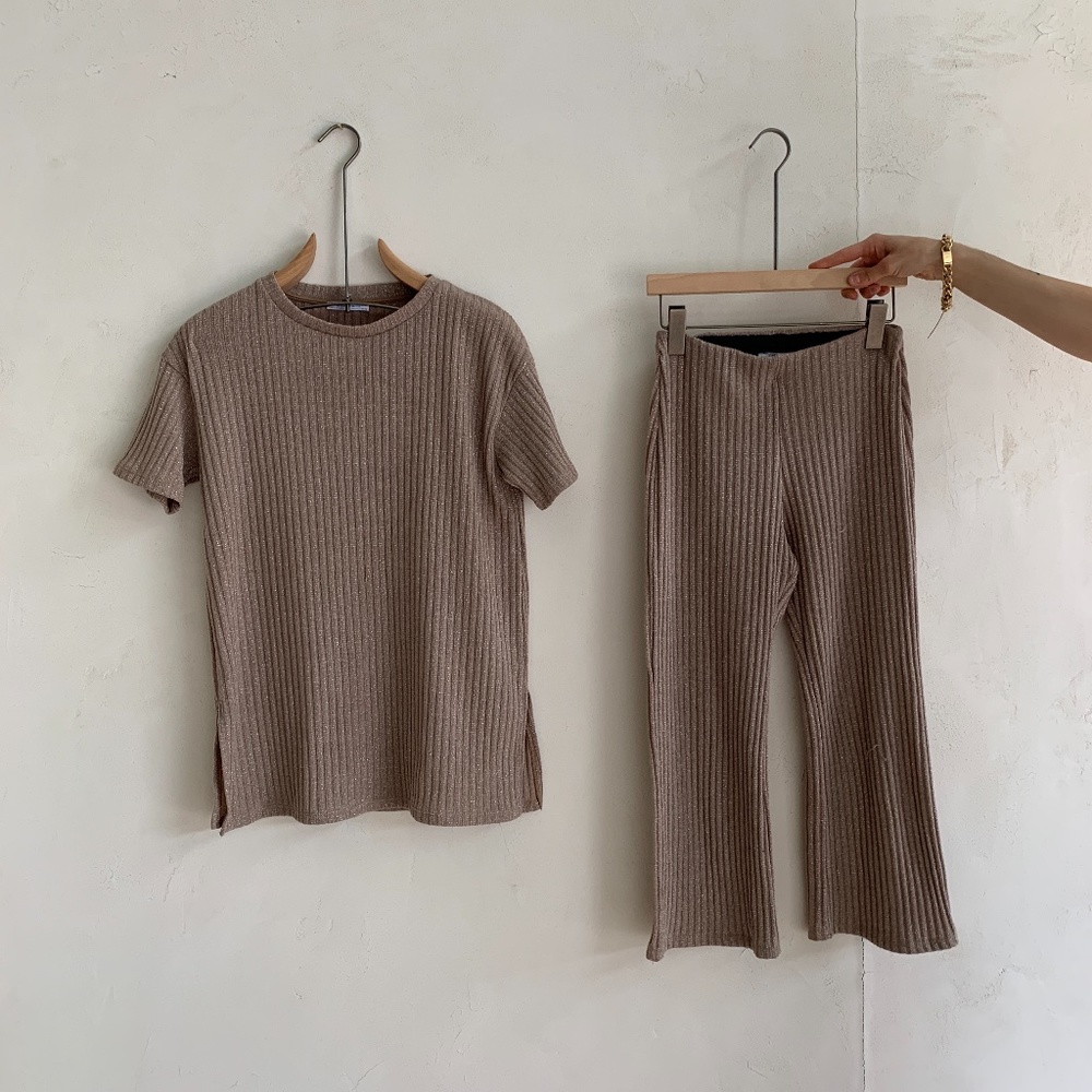 Zara Champagne Sparkle Shirt and Pants Set